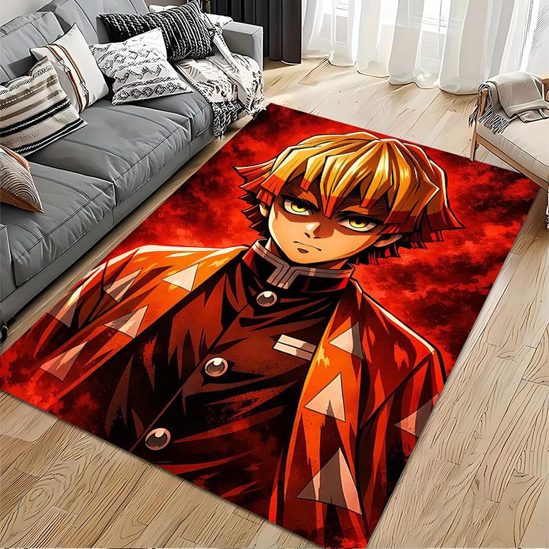 Anime Character on Fiery Backdrop suitable as a non-slip mat for the living room or bedroom sofa