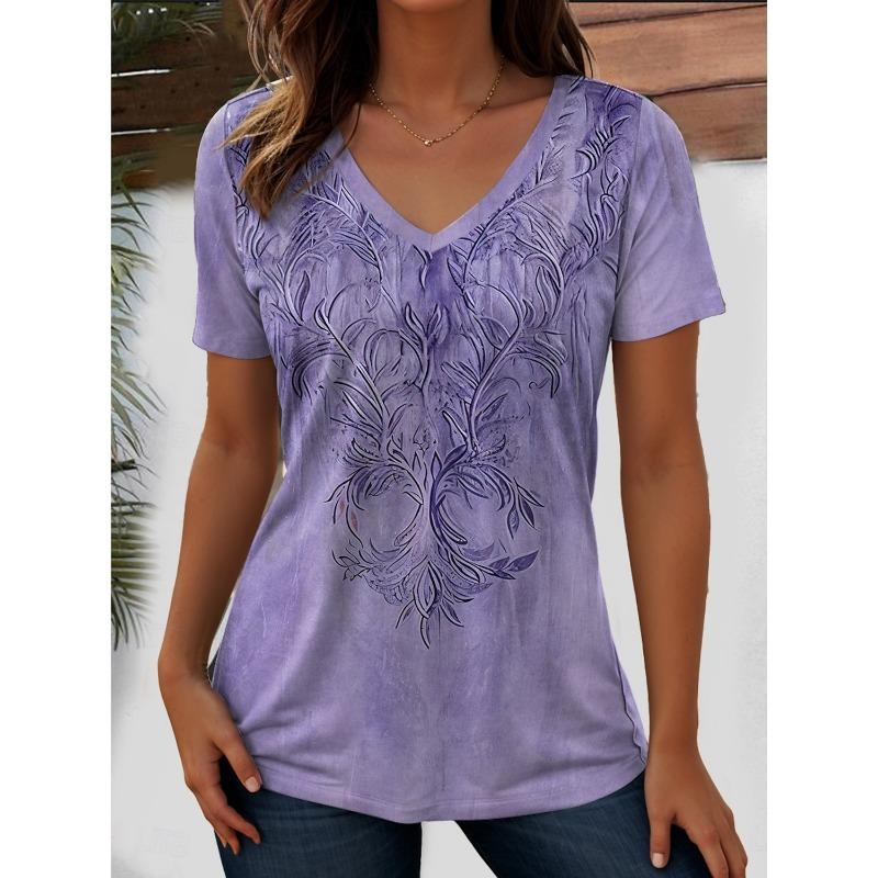 Westliches Denim Retro Grafik Stil Damen T-Shirt Modekleidung 3D Druck Mode Sommer Oberteile Locker V-Ausschnitt Kurzarm T-Shirt