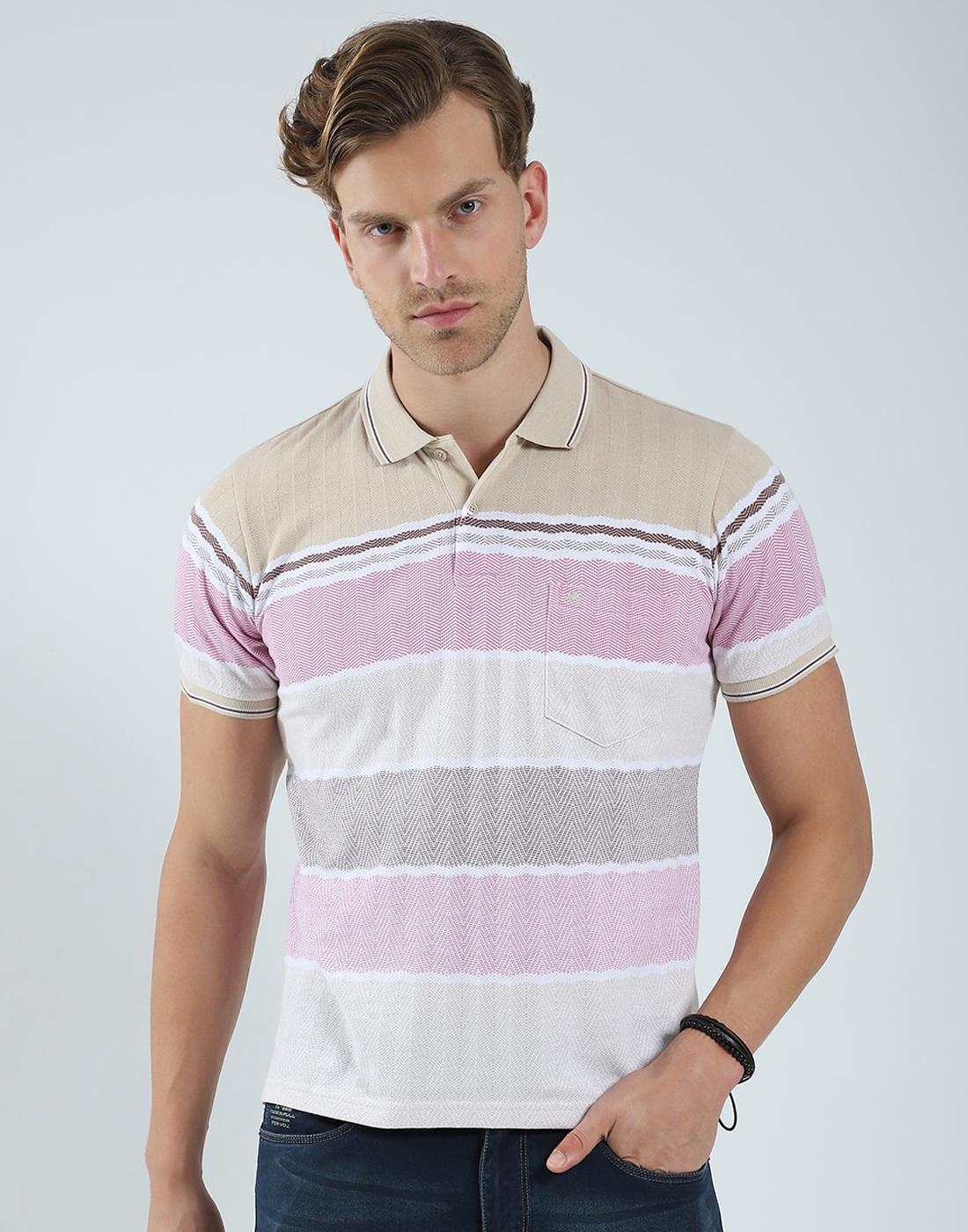 MONTE CARLO Heren Gestreept Kraag T-shirt 2XL beige