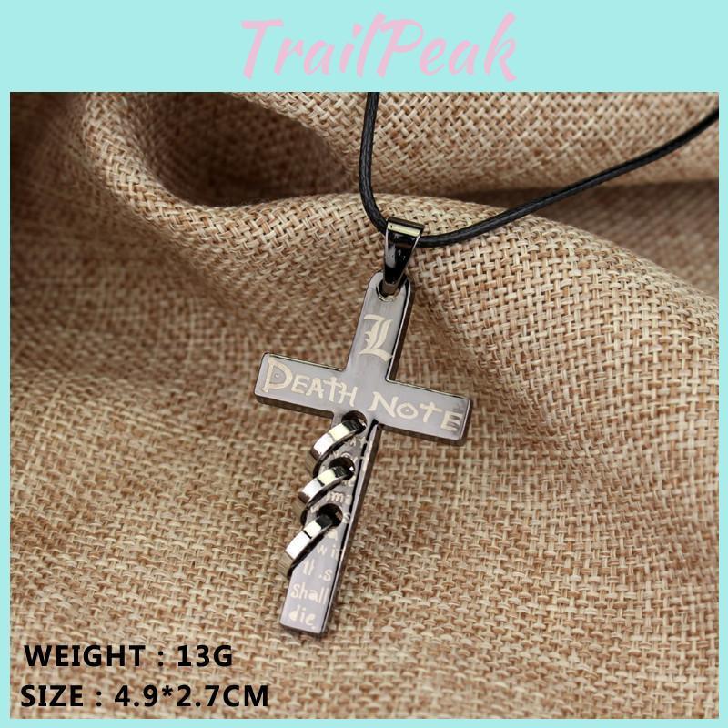 Anime Death Note Necklace With Cross Pendant On Leather Cord For Fans Gift And