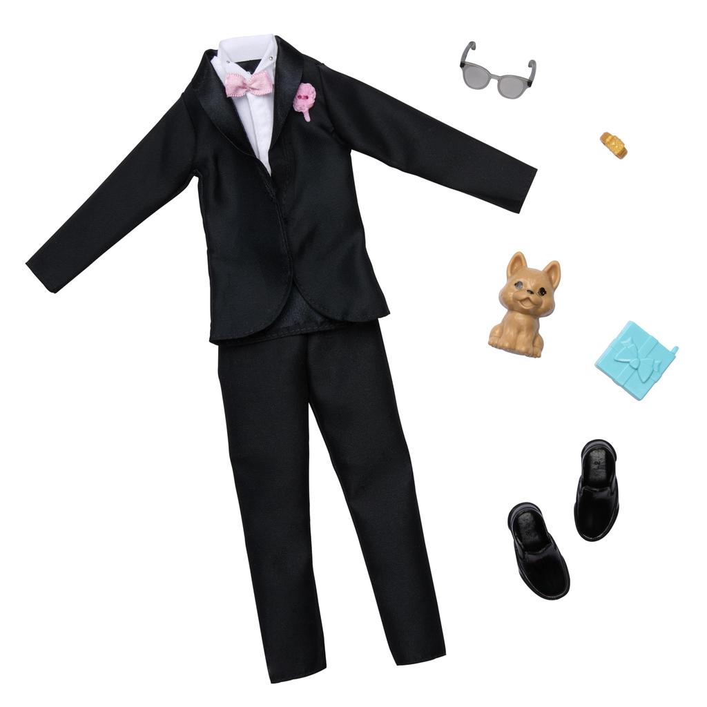 Barbie Ken Fashion Pack Hanamuko Tuxedo Doll House with Clothes and Pretend Play Set for Ages 3 and HWV77 - - Dress-Up Accessories, Up, Black,