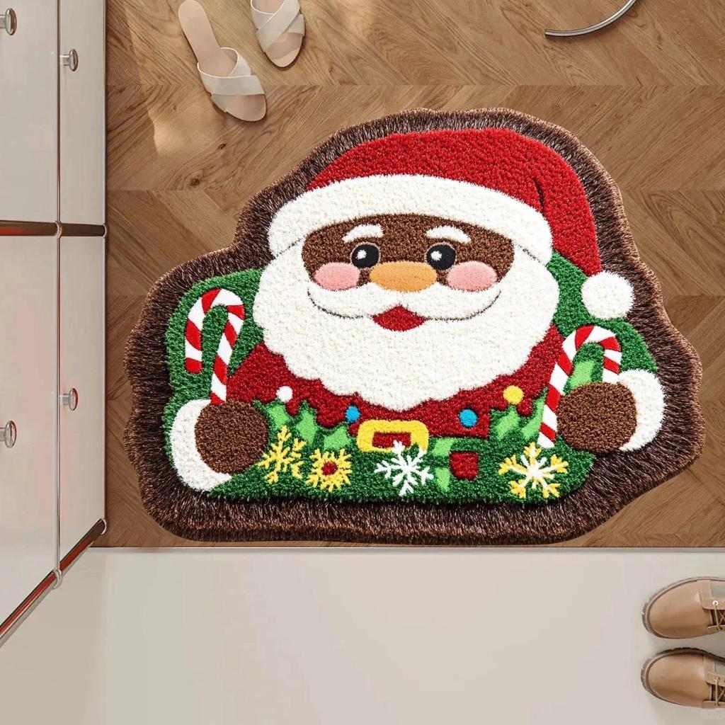 Santa Claus Faux Cashmere Holiday Floor Mat - Dirt & Wear-Resistant, Easy-to-Clean Christmas Decoration