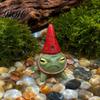 Handmade Frog Sculpture Miniature Figurine, Little Statue with A Party Hat, Decorative Resin Ornament for Outdoor Garden Courtyard Whimsical Decor