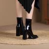Fashion Luxury Women Boots Fashion Square Head Patent Leather Boots Side Zipper Ankle Boots for Women Suede Leather High Heel Boot Botas