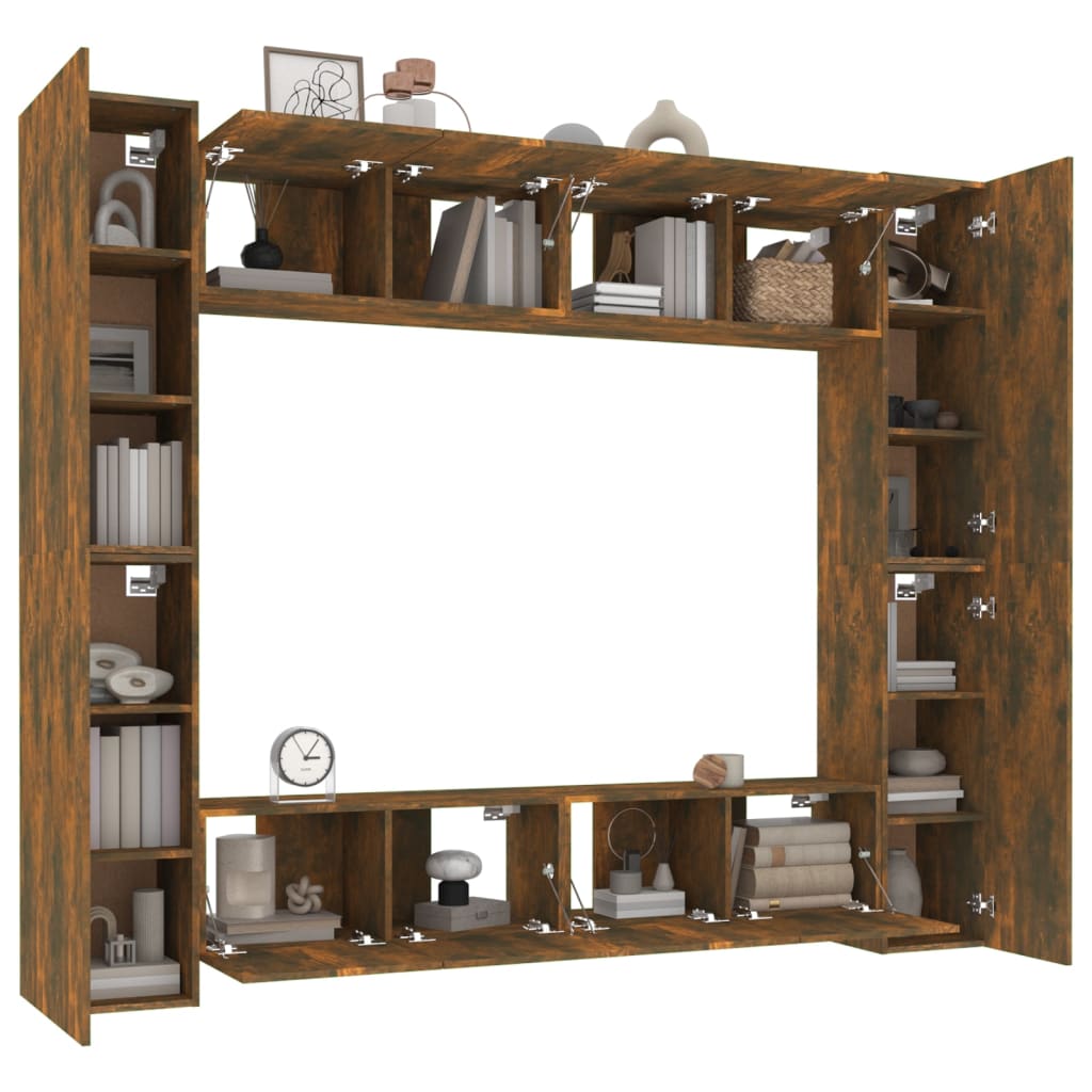 8 pc TV Cabinet Set Smoked Oak Particleboard