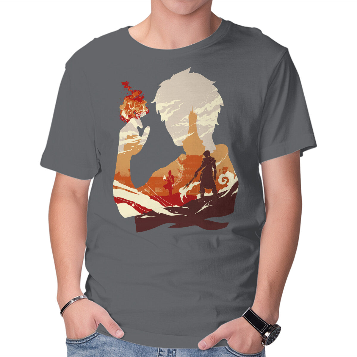 Unisex Crew Neck T-Shirt Fire And Lightning Graphic Short Sleeve Casual Tee XXXL