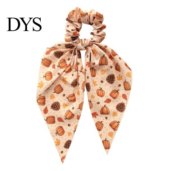 Autumn Theme Hair Ties for Gifts Fall Pumpkin Maple Leaf Tie Women, Bow Knot Ribbon Ponytail Elastic Bands Thick Holder, Soft Fabric Accessory