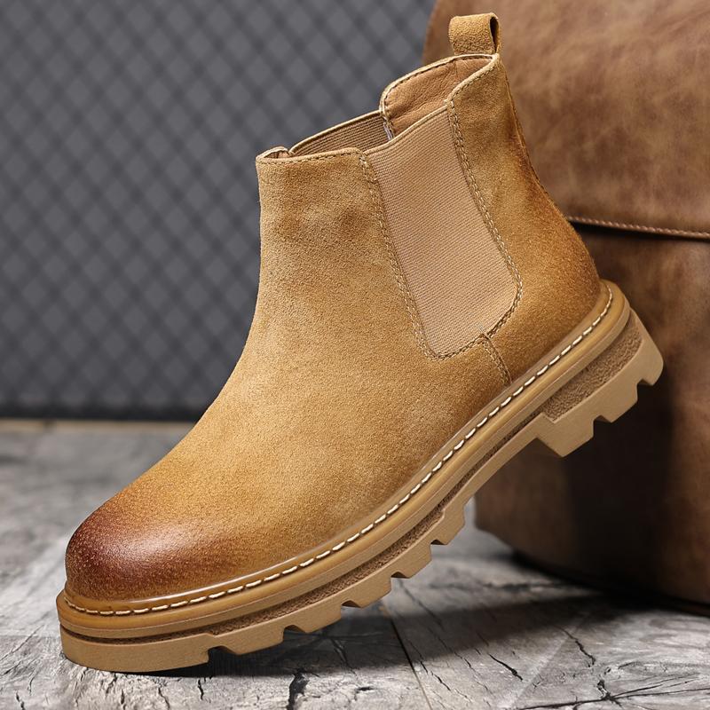 Fashion Suede Leather Men Ankle Boots High-top Man Casual Shoes Non-Slip Chelsea Boots Fashion Slip On Botas Leisure Walk High Top Shoes