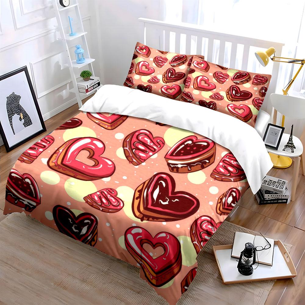 Heart Shaped Decorative Sticker Set Soft Comfortable Duvet Cover Bedding Set Included 1*Duvet Cover & 2*Pillowcases, Gift