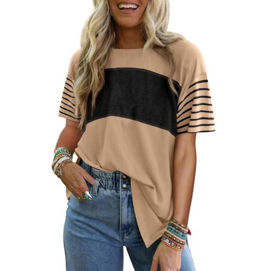 

Женская футболка с круглым вырезом, коротким рукавом, футболка с цветными блоками, свободного кроя, универсальные пуловеры, для повседневной носки S хаки