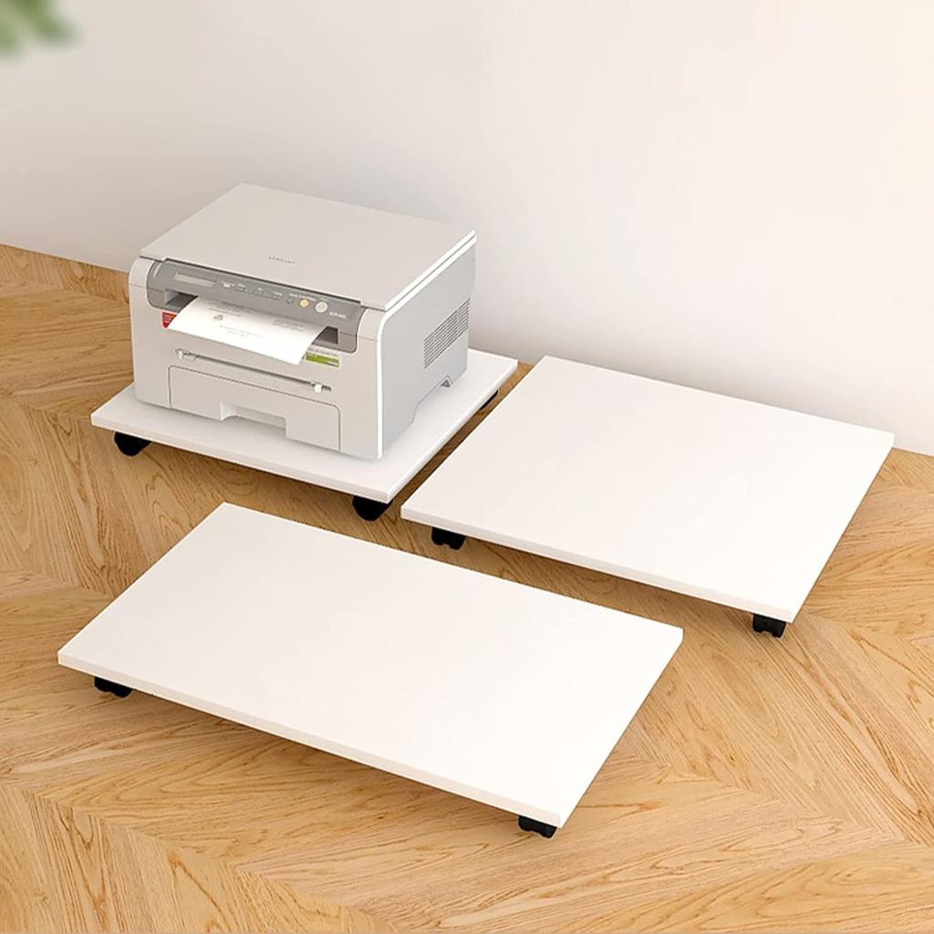 Étagère pour imprimante sous le bureau avec 4 roulettes   Support mobile pour imprimante et copieur   Support pour unité centrale   Blanc