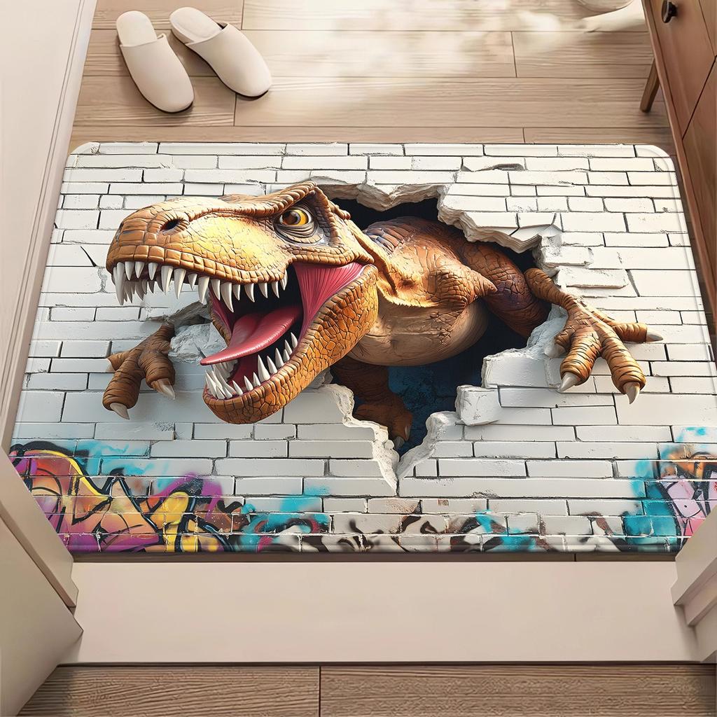 Dinosaur Wall Pattern Floor Mat - Creative Themed Entrance Rug - Indoor Outdoor Home Decor Bedroom Living Room Bathroom Rug