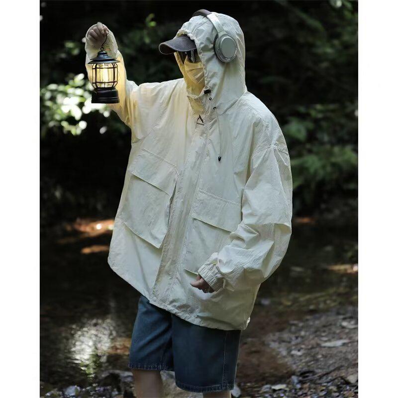 Unisex Japanese-Style Hooded Multi-Pocket Windproof Sun Protection Jacket
