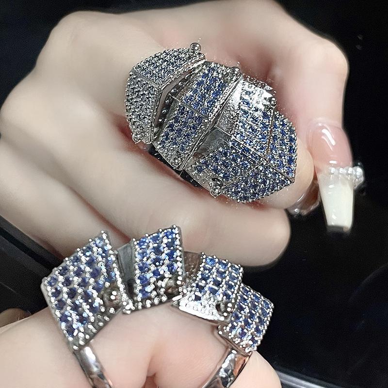 Niche Personality Micro-Inlaid Zircon Four-Section Full Diamond Armor Saturn Open Ring Light Luxury High-End Couple Ring Woman