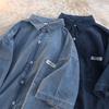 Summer short-sleeved denim shirt trendy solid color ruffian handsome Hong Kong style thin Japanese shirt casual jacket