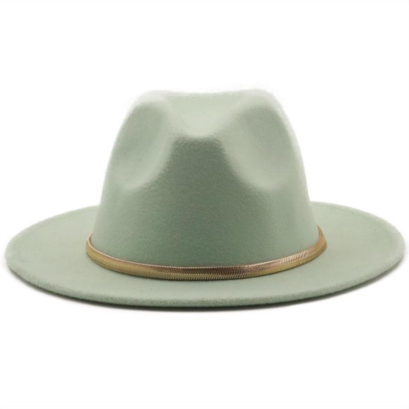 Black/green Wide Brim Simple Church Derby Top Hat Panama Solid Felt Fedoras Hat for Men Women Artificial Wool Blend Jazz Cap