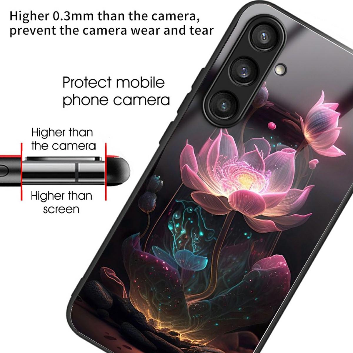 

For Samsung Galaxy S24 FE Case Tempered Glass Back Cover with Pattern Printing Lotus