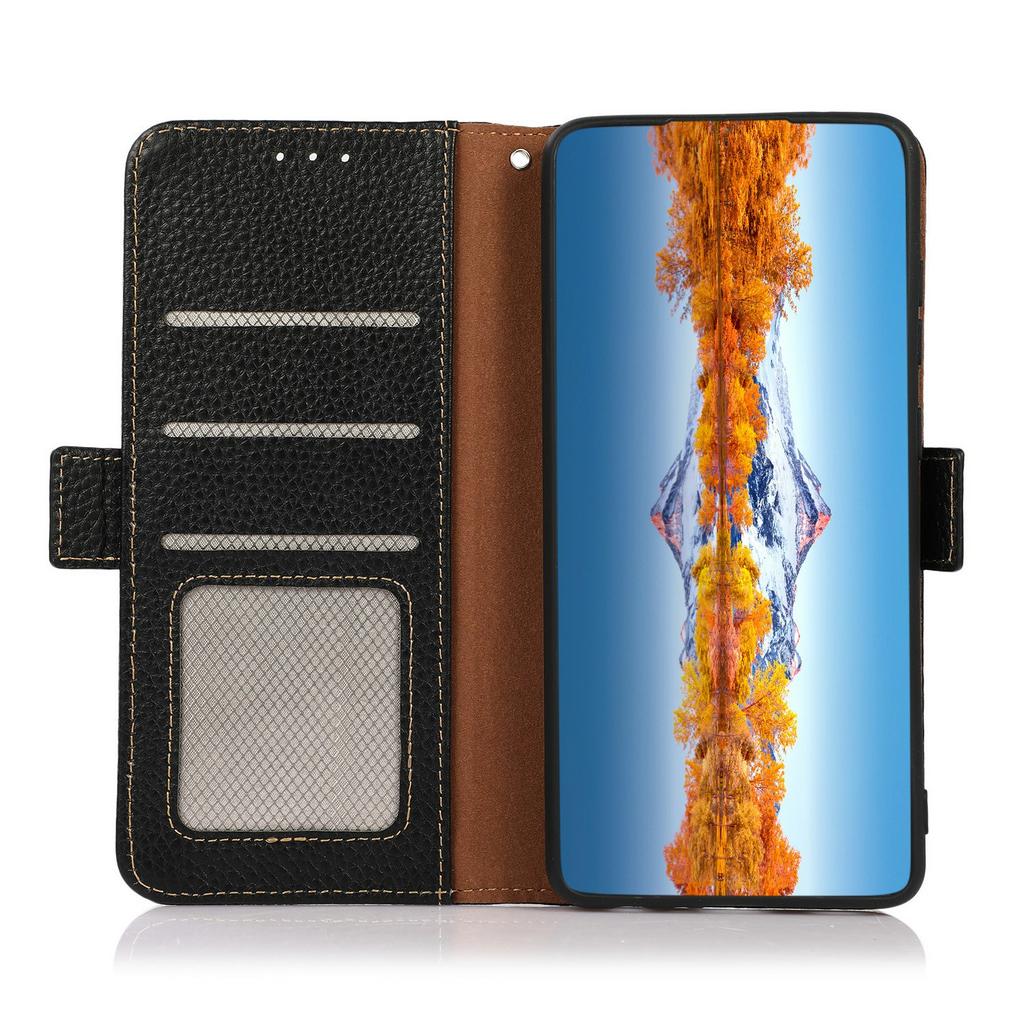 KHAZNEH For Motorola Edge 50 5G Phone Case Genuine Cow Leather Cover RFID Blocking