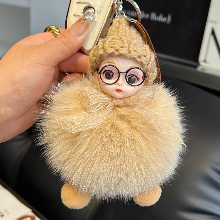 Echter Fuchspelz Puppe Auto Schlüsselanhänger Anhänger Niedliche Plüschpuppe Puppe Buchtaschenanhänger Paargeschenk