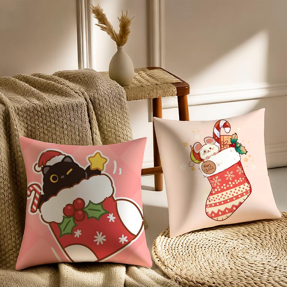 Christmas Stocking Holiday Cushion Cover Pillowcase Anti-Dustmite Living Room Sofa Decor Cushion Room