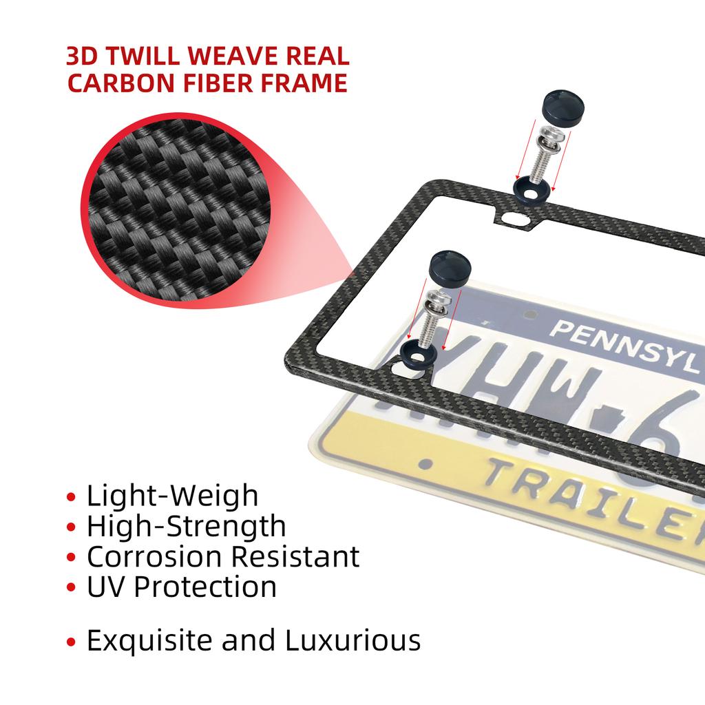 100% Real Black Carbon Fiber License Plate Frame Silm 4 Holes With Screws Caps Complies With US Canadian Mexico Standards License Plate Covers Frames