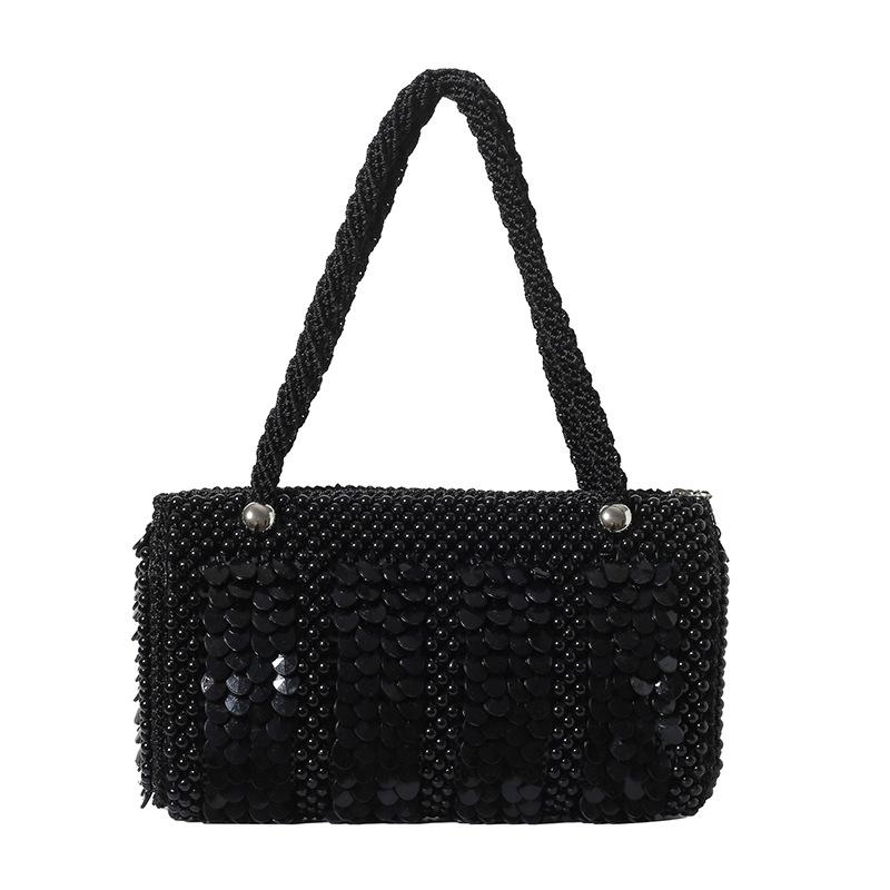 

Wenyi Fan Personality Imitation Pearl Woven Plaid Horizontal Women s Dinner Bag Light Luxury Versatile Shoulder Crossbody Bag чорний