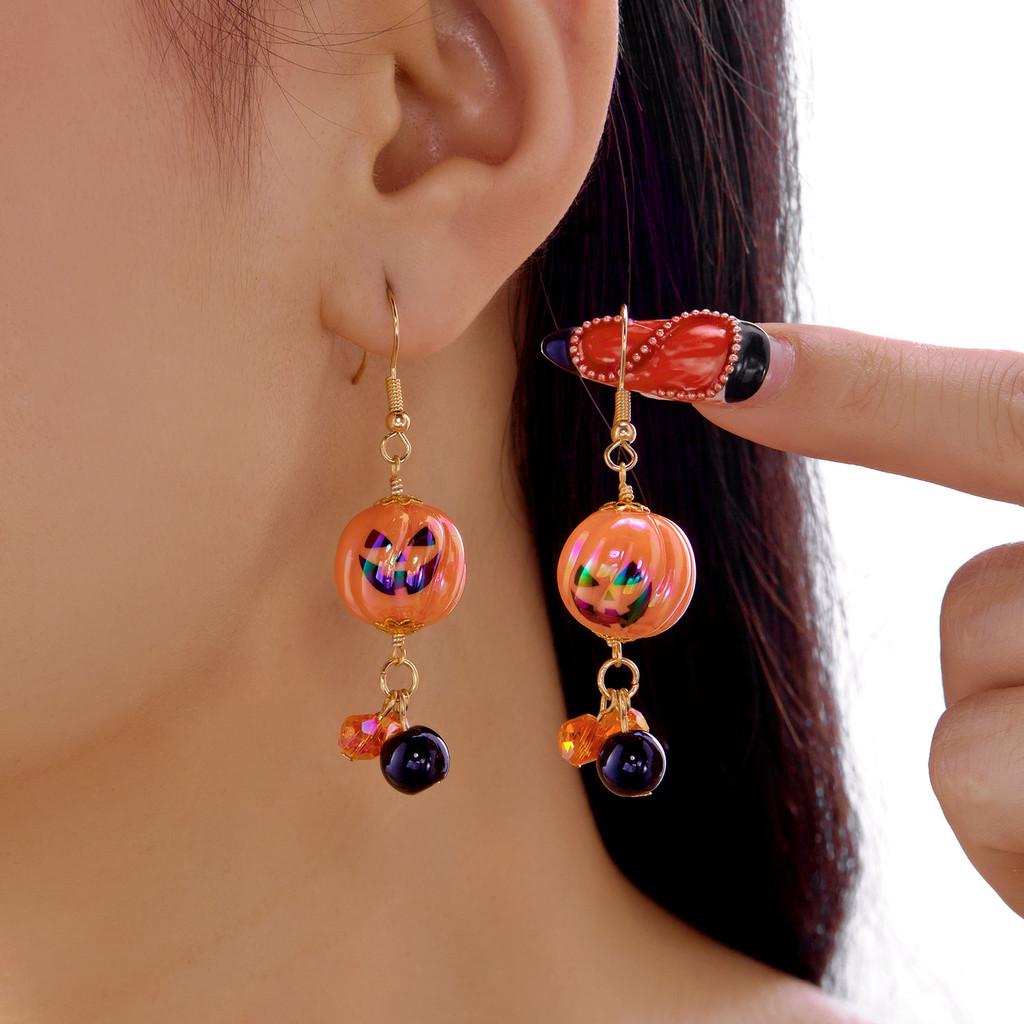 Festive Halloween Earrings With Skull Pumpkin Bat And Rhinestone Accents For Holiday Celebrations