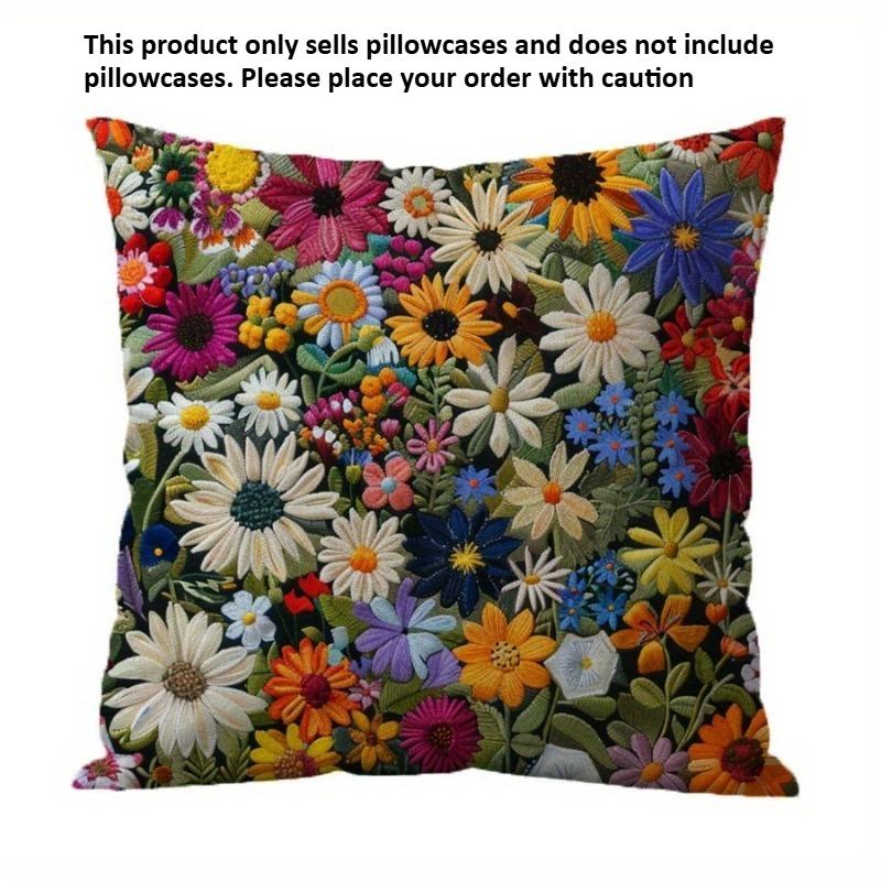 1Pack Country Floral Pillow Covers, 17.7x17.7 Inch, Machine Washable, Zippered Linen Cushion Cases for Home Decor,Flower Pattern