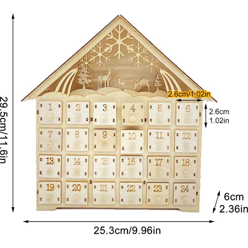 

Рождественский 24-дневный календарь обратного отсчета со светлым деревянным ящиком, украшение для дома, украшение для детей, светящиеся подарки, органайзер для ящика для конфет L светло-желтого