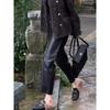 Small narrow version straight leather pants women's autumn and winter new high waist and thin temperament nine-point pipe pants