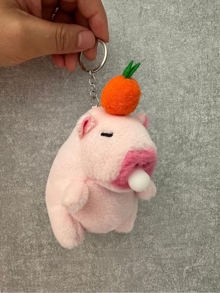 Cute Pink Pp Cotton Capybara Keychain Short Plush Bubble-blowing Animal Charm