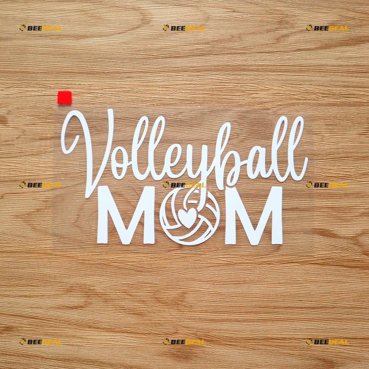 White 7 Inches - Volleyball Mom Heart Inside Sticker Decal Vinyl - No Background Die Cut for Car Boat Laptop Cup