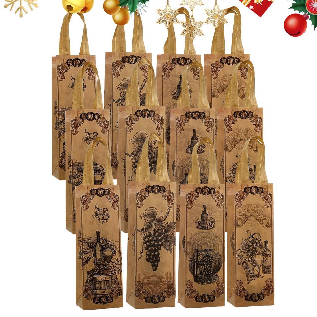 12pcs Wine Bags Vintage Non-Woven Red Wine Bottle Covers Gift Champagne Pouch Burlap Packaging Bag Wedding Party Decoration