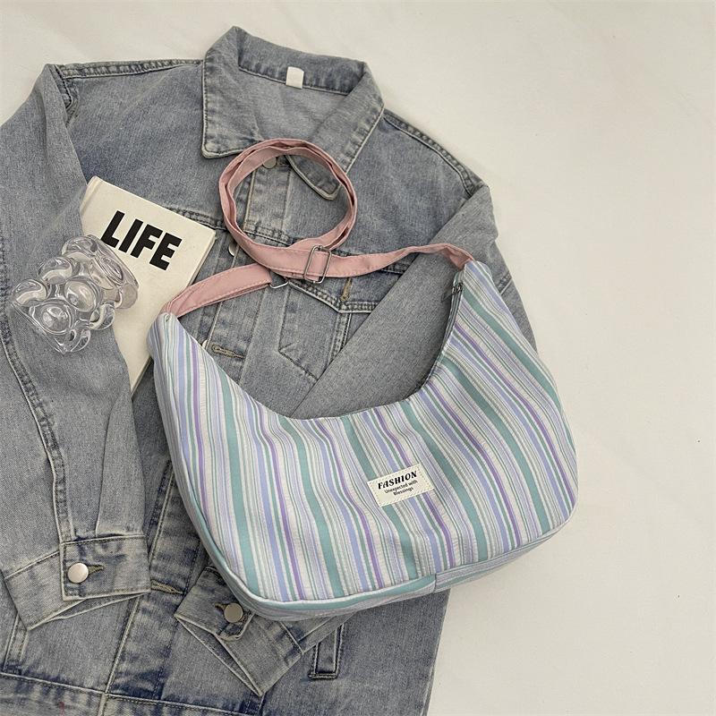 Casual Striped Large-capacity Nylon Cloth Bag Women's New Lightweight Versatile Messenger Bag Commuter Shoulder Bag
