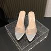 Fashion Transparent High Heel Sandals Women's Slides Korean Style Rubber Sole Fashionable Diamond Detailing Outdoor Wear