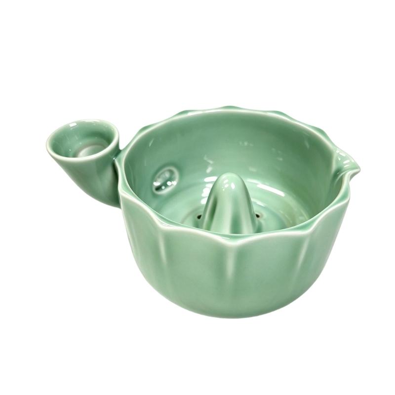 Small Produce Washing Bowl with Glazed Body, Center Water Guide and Drain Holes for Daily Kitchen Serving Use Often