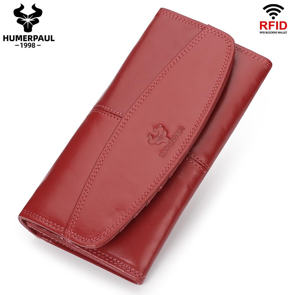 

HUMERPAUL Ladies wallet first layer cowhide wallet large-capacity multi-card clutch RFID anti-magnetic coin purse красный