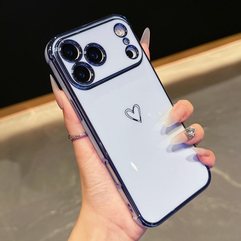 Luxury Plating Love Heart Phone Case For Apple iPhone 17 16 15 14 Plus 13 12 Mini Pro Max Air With Camera Lens Proteciton Cover