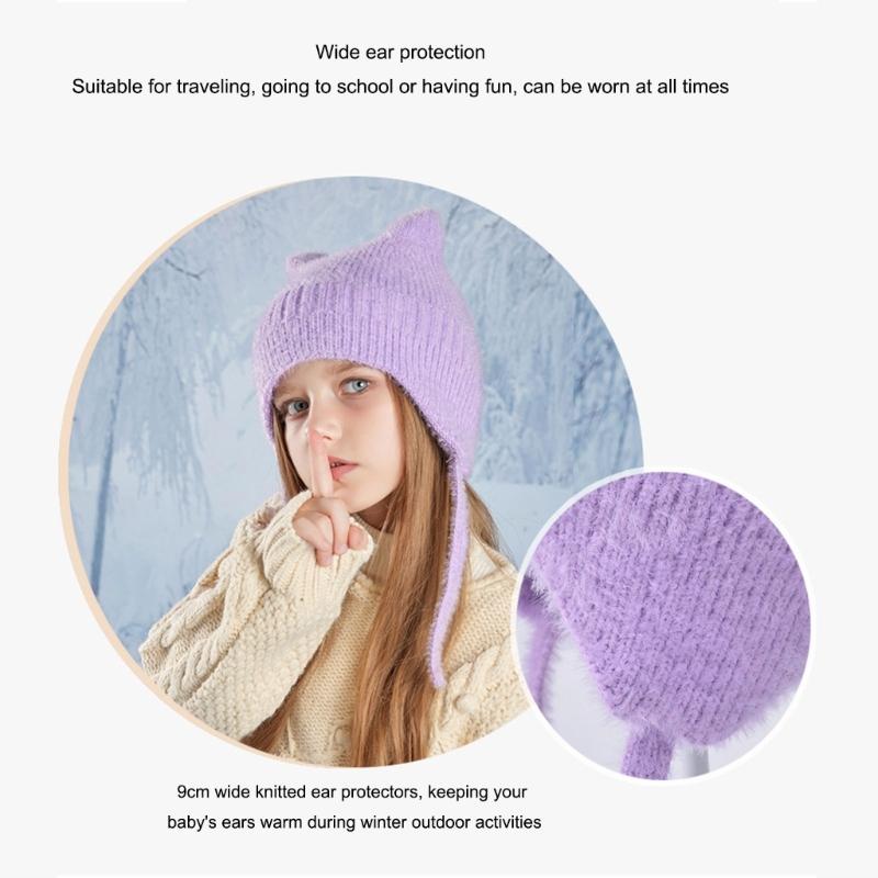 Thickened Knitted Cap Winter Hat For Kids With Thermal Ear Protection Cold Weather Windproof Design Polyester