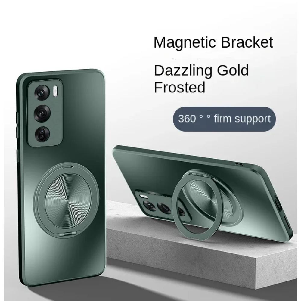 Magnetischer Ständer Magsafe Hülle für OPPO Reno 12 Pro 12 5G Hülle Halterung Stoßfest Hart Matt Ringhalter 360° Drehbar Schützende Rückseite Ständer Abdeckung
