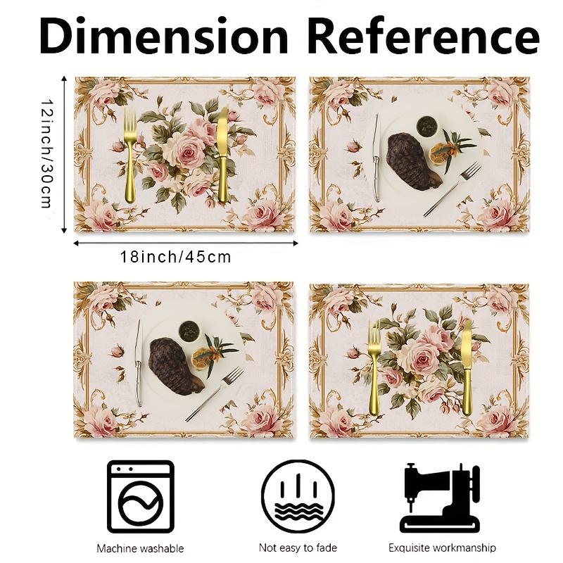 

12*18 Inch Linen Table Mat, Flower With Green Leaf Embellishment Table Mat, Suitable For Holiday Party, Banquet, Home Kitchen, Decoration Table Mat 12X18in