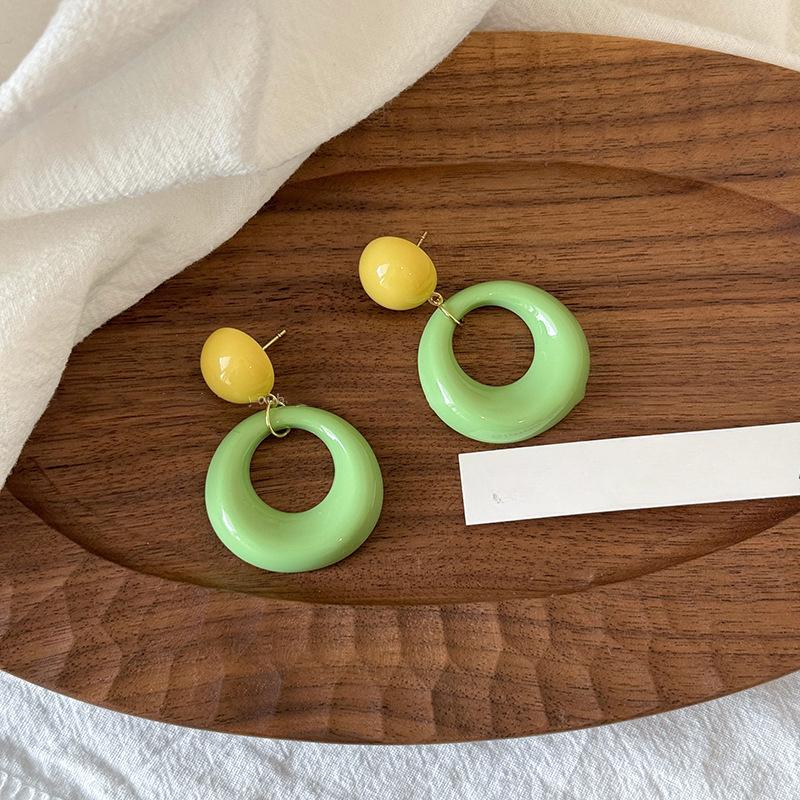 Round Color Blocking Pendant Earrings for Women, Fashionable and Cute Style Earrings Gift