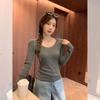 Pure Desire Style Dark Gray Round Neck Long-sleeved Knitted Sweater Women's Autumn Slim-fitting Inner Bottoming Shirt Temperament Top