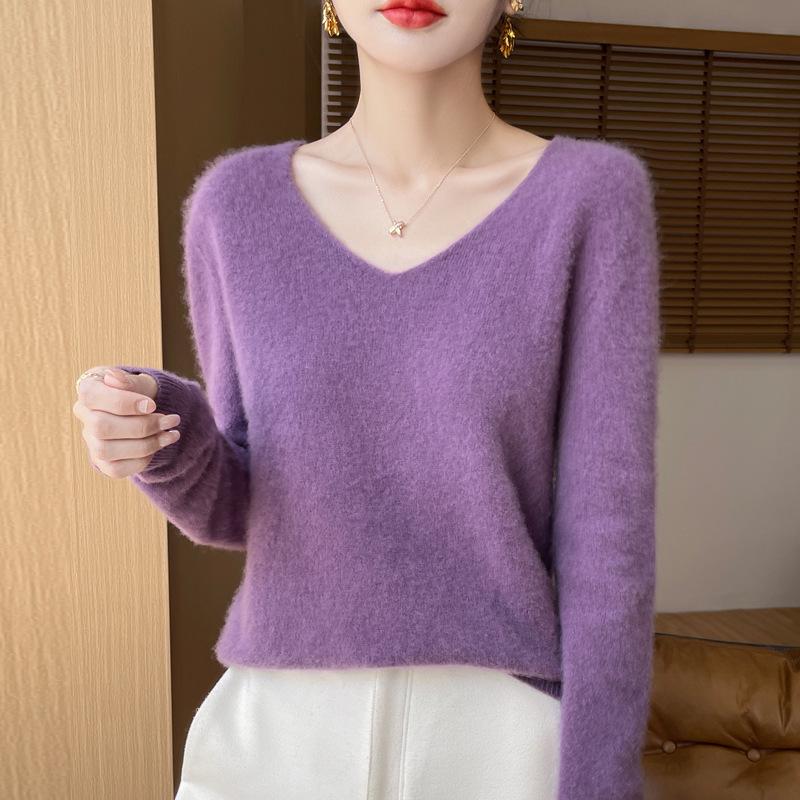 Seamless V-Neck Long Sleeve Women's Knit Pullover Base Layer