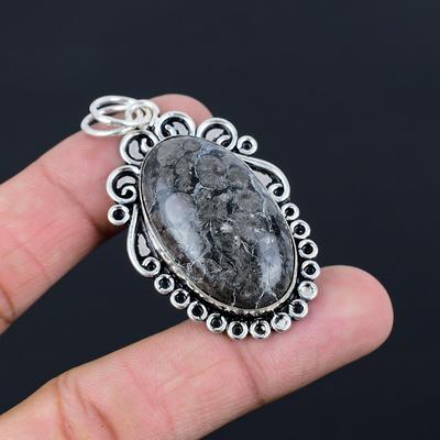 925 Silver Black Fossil Coral Stone Wedding Engagement Boho New Pendant Jewelry