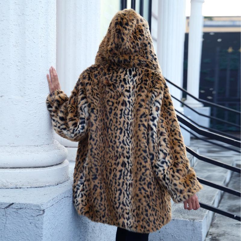 7 Leopard print throwing hat long women's coat coat autumn and winter new imitation fur top women