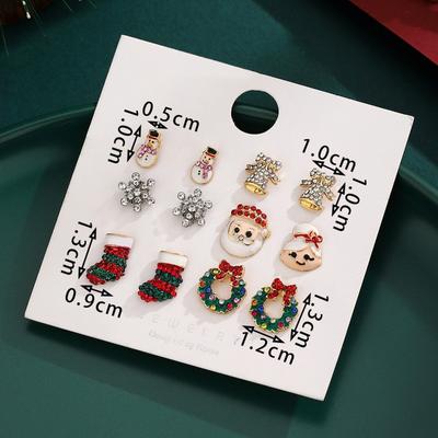 Christmas Stud Earrings, Snowman Earrings with Diamonds, Bell Stud Earrings Combination Set, Christmas Wind Alloy Jewelry.