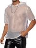 Lars Amadeus Sheer Mesh Short Sleeve Club Hoodie with Solid Sexy Size S Men's T-Shirt, See-Through Hood, Color, Top, White,