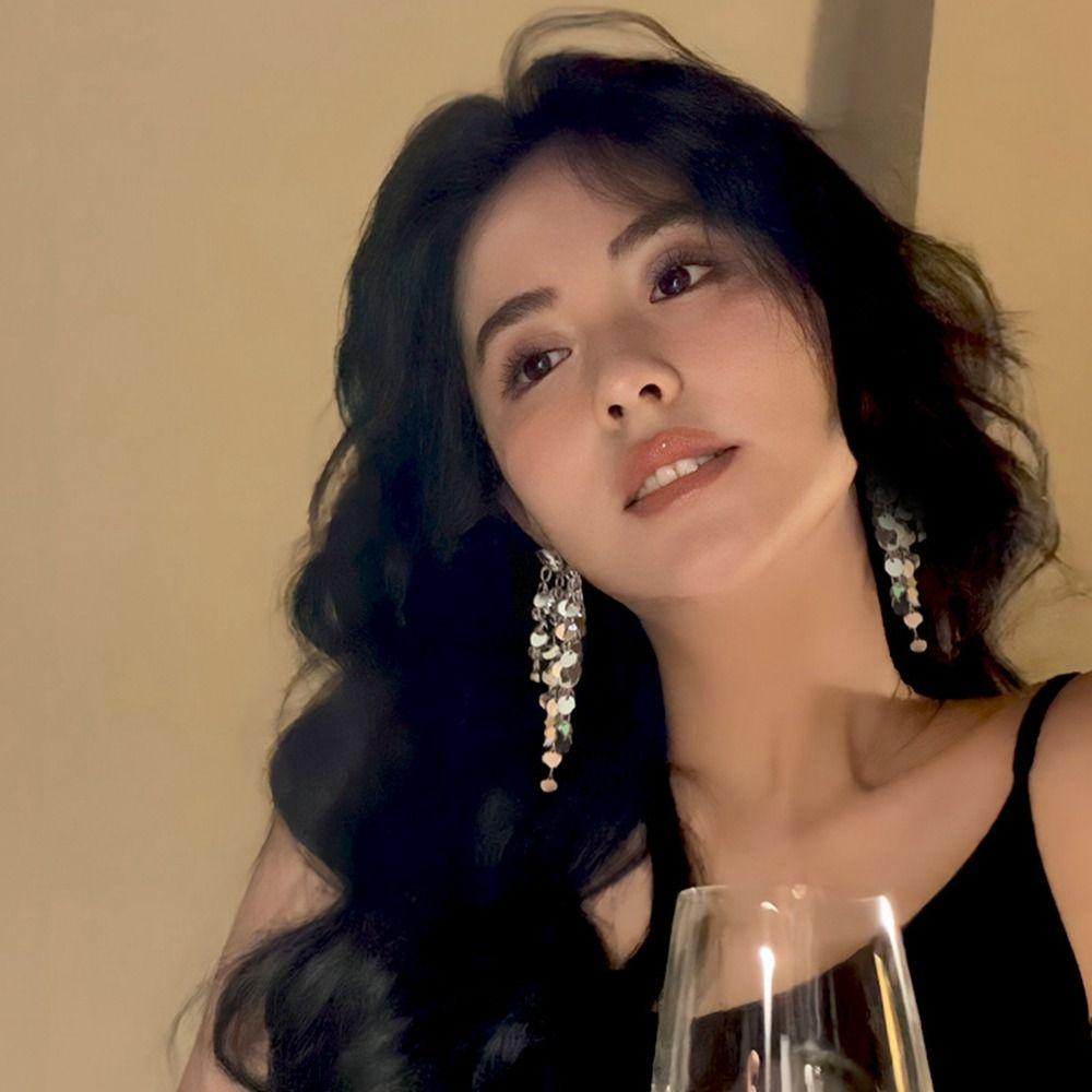 Srebrne Długie Kolczyki Wiszące z Frędzlami Cynk Stop Cynku Złote Kolczyki Temperament Metalowe Kolczyki z Cekinami Dziewczyna