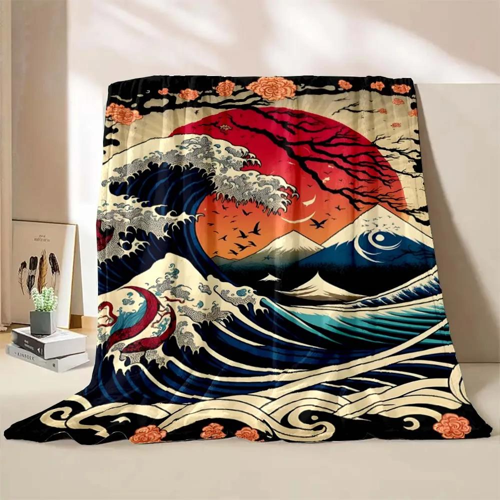 Japan Art The Wave off Kanagawa Printed Blanket Warm Soft and Comfortable Home Travel Blanket Kids Sofa Bedding Cover Blanket